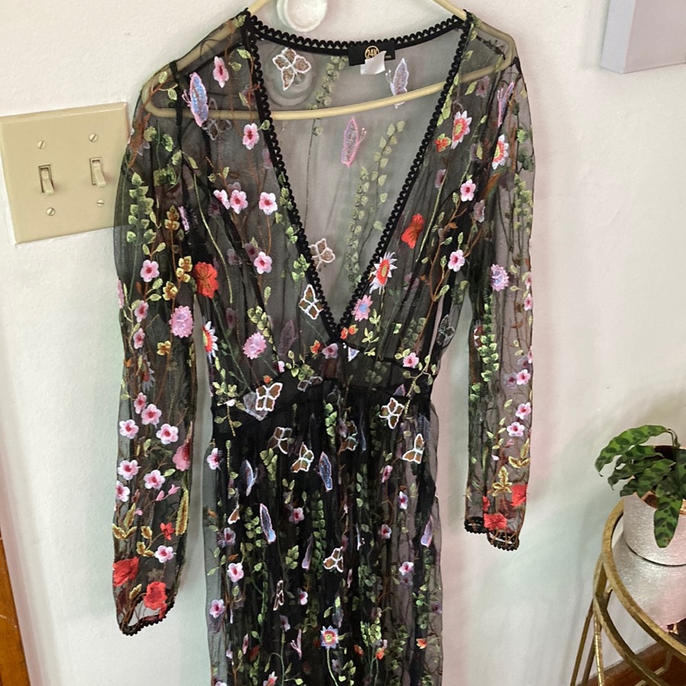Black floral 24K Black Maxi Dress.